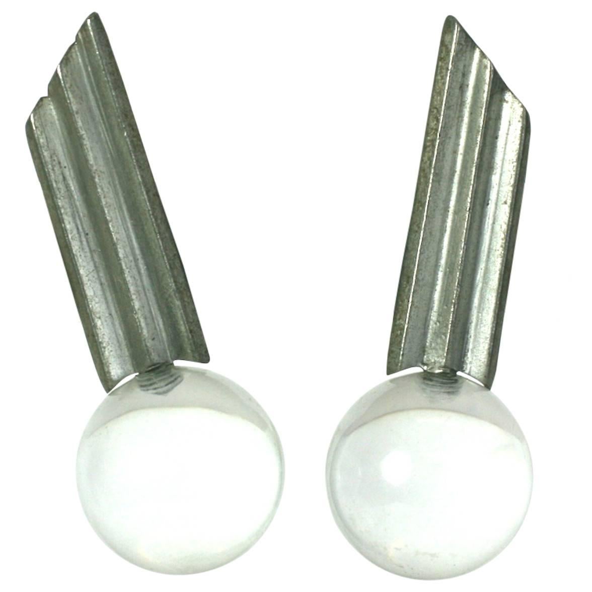 Deco Style Lucite Ball Earclips For Sale