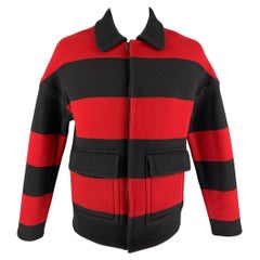 BURBERRY PRORSUM Spring 2014 Size L Red Black Stripe Wool / Cashmere Jacket