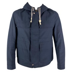BURBERRY PRORSUM Spring 2014 Size 42 Navy Blue Coated Cotton Hooded Jacket