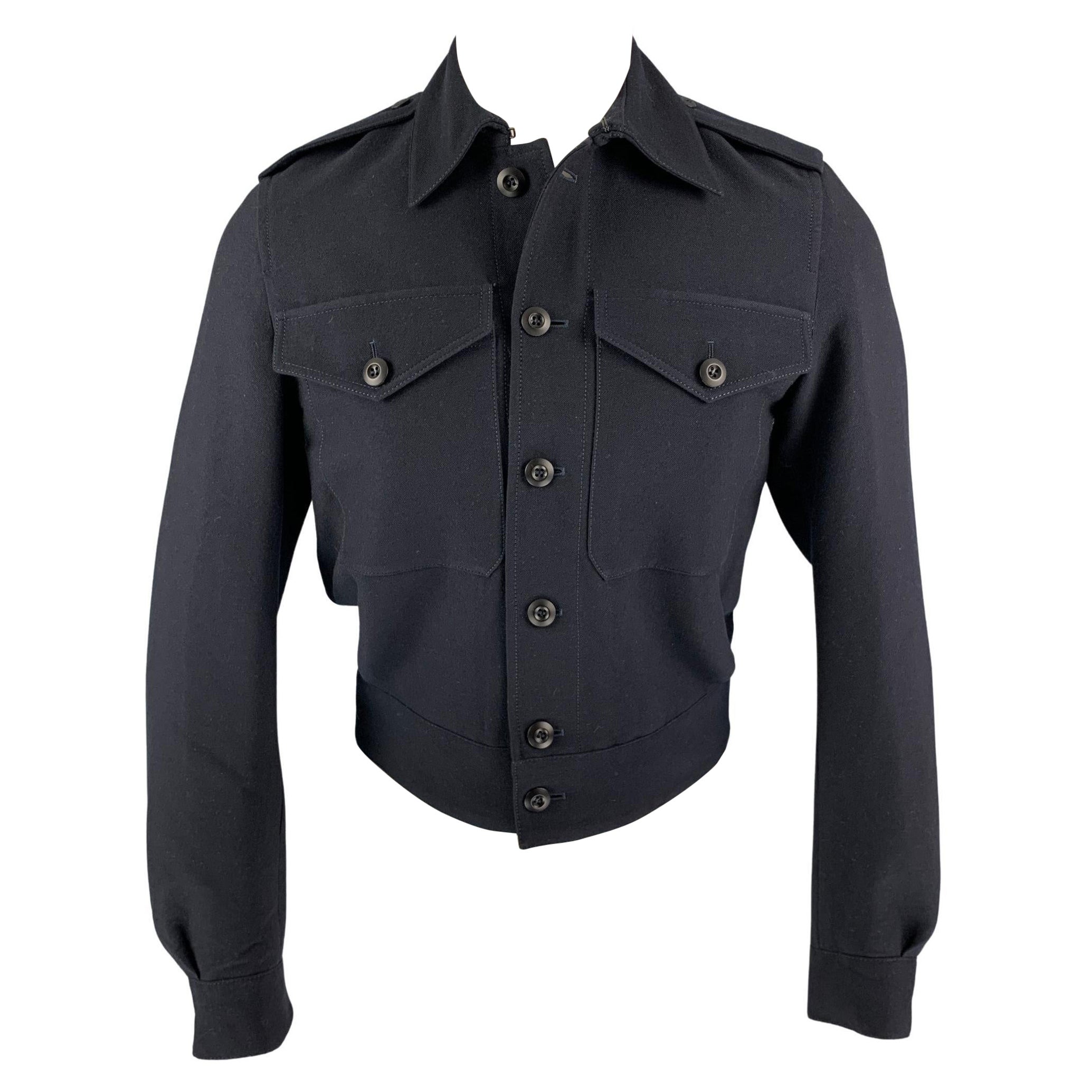 Vintage BURBERRY PRORSUM Size 42 Navy & Black Cotton / Mohair Peak Lapel  Sport Coat