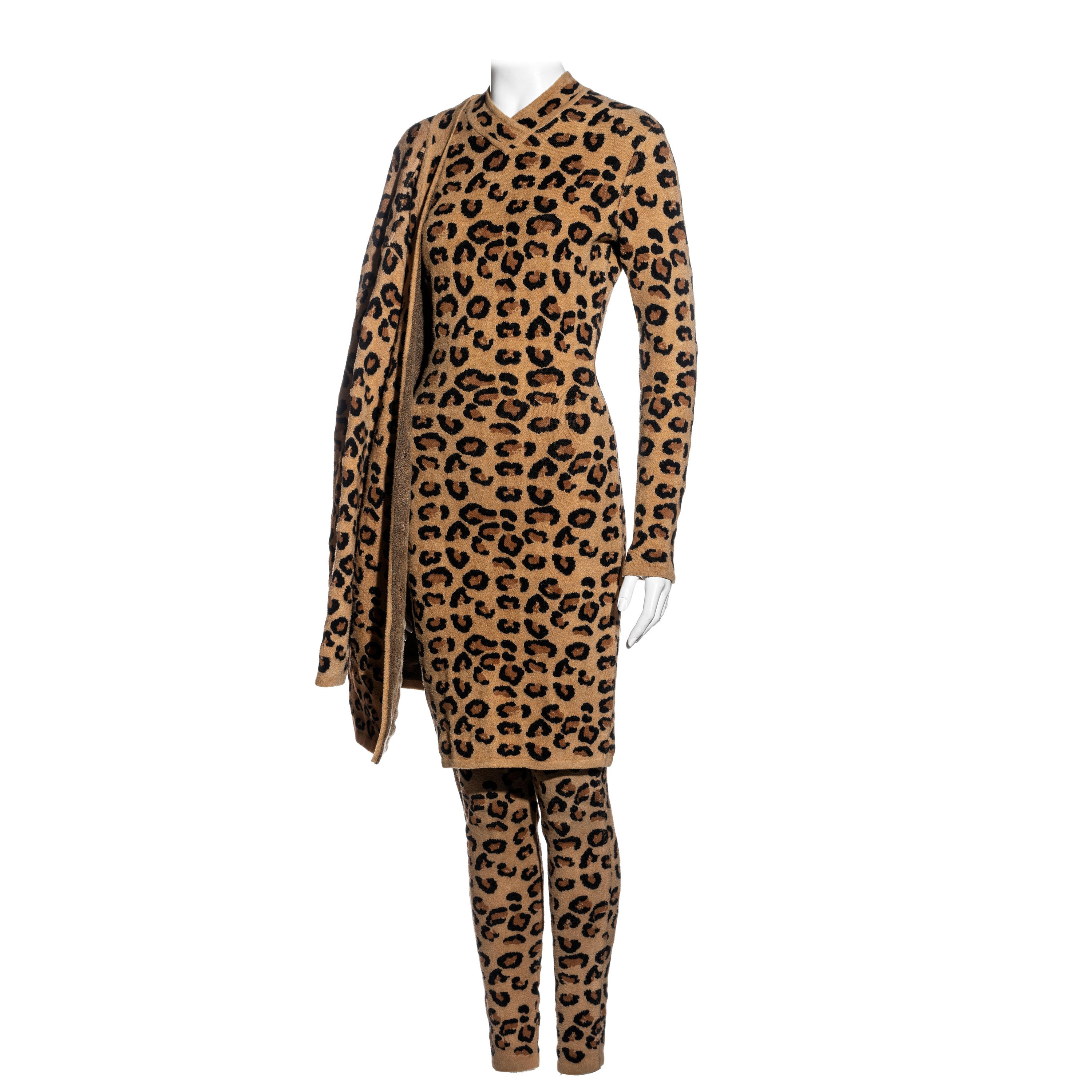 Azzedine Alaia leopard wool dress, cardigan, skirt and leggings set, fw 1991 For Sale