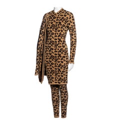 Azzedine Alaia Leopardenkleid aus Wolle, Strickjacke, Rock und Leggings, fw 1991