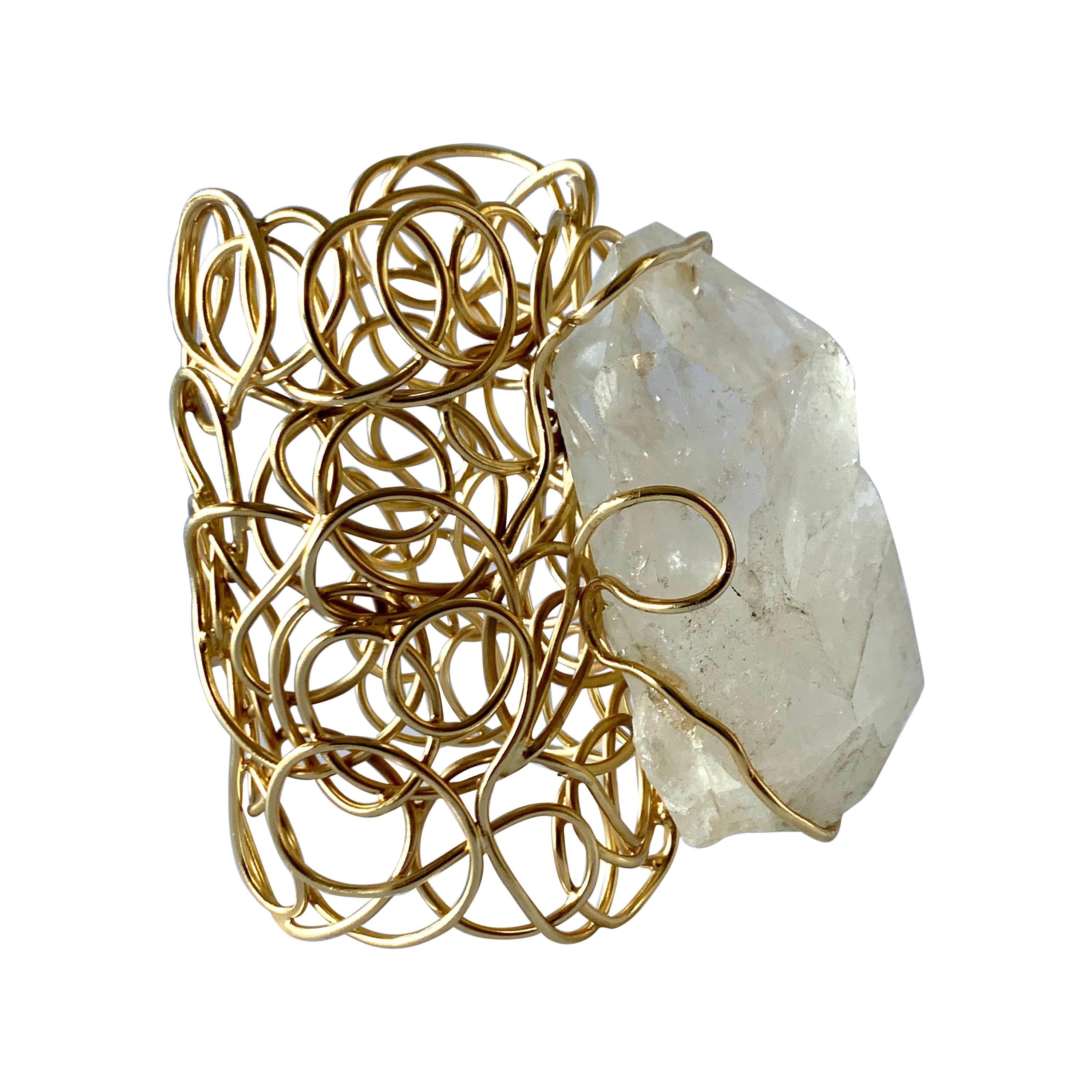 Abstract Gilt Rock Crystal Cuff Bracelet 