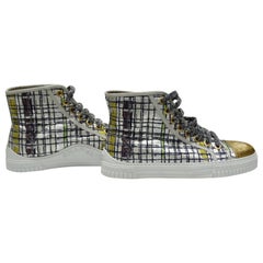 Chanel Multicolor Brocade Fabric & Gold Lame Cap Toe High Top Sneaker