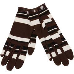 1960s Pierre Cardin Brown Black Striped Wool Gloves with Vinyl Trim 7