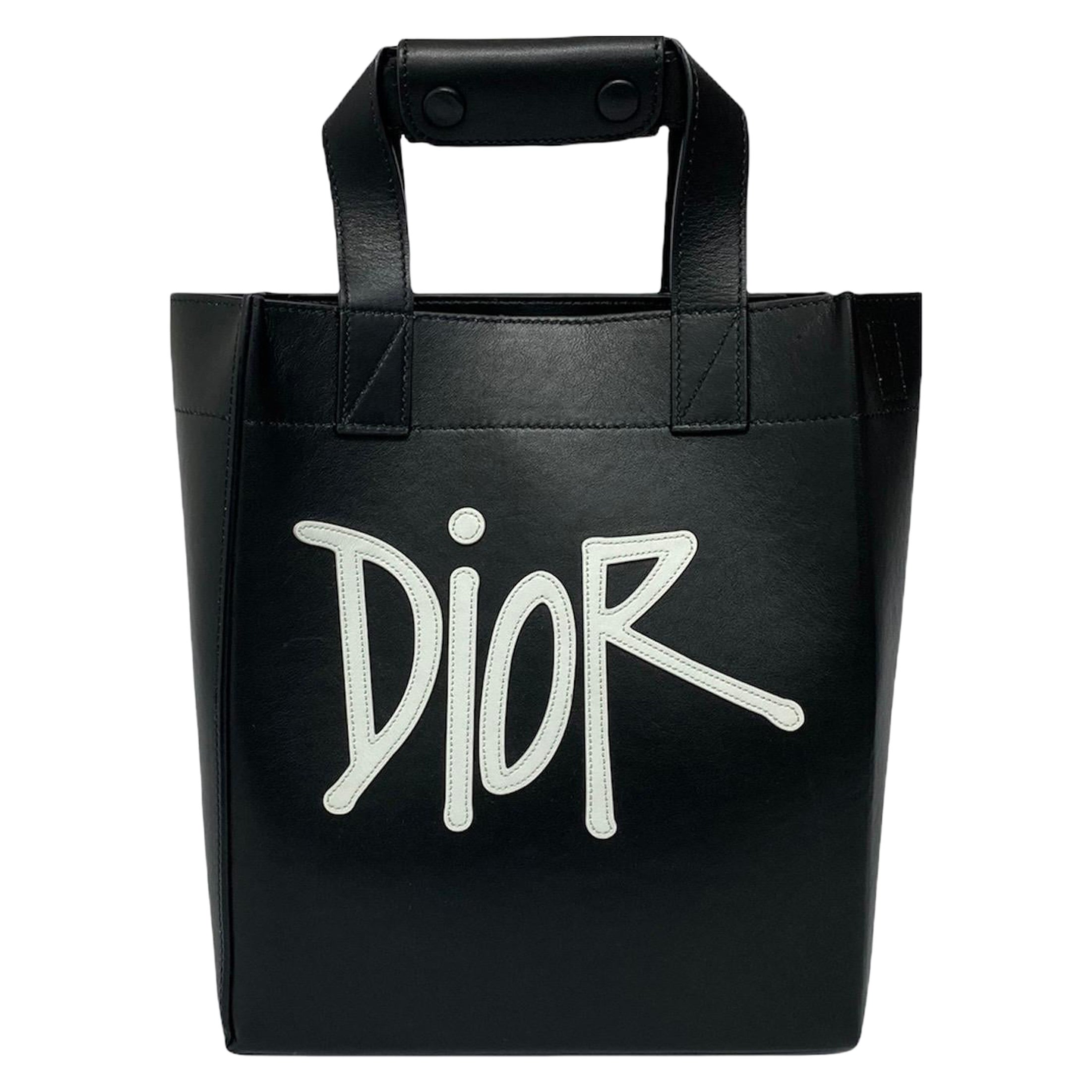 Dior X Stüssy Black Leather Handle Bag