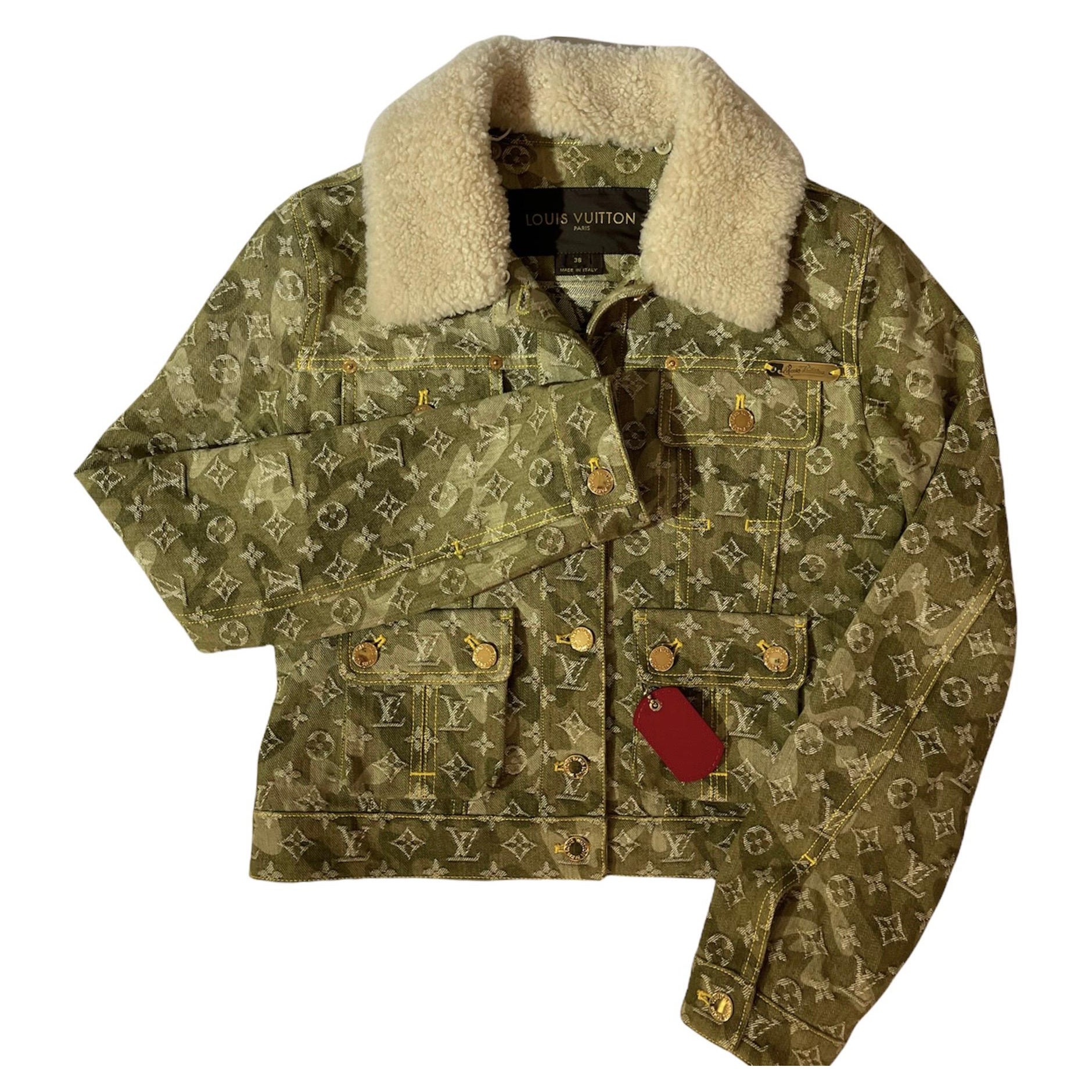 Louis Vuitton - Veste Murakami en jean vert avec monogramme En vente sur  1stDibs