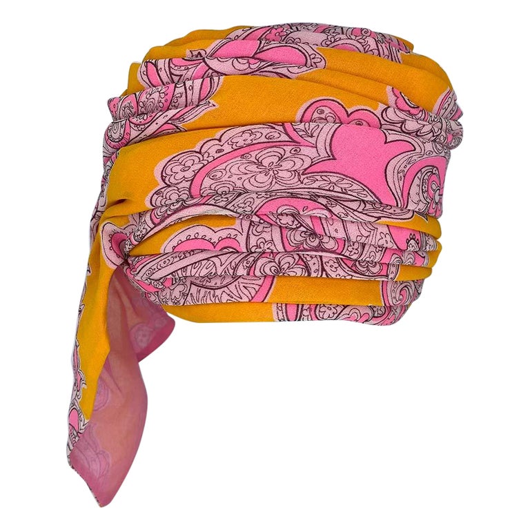1960s Christian Dior Chapeaux Pink and Orange Paisley Scarf Wrap Hat at ...