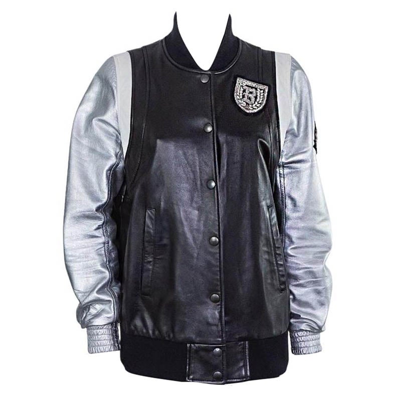 BALMAIN BLACK and SILVER LEATHER JACKET 40 - 8 (L)