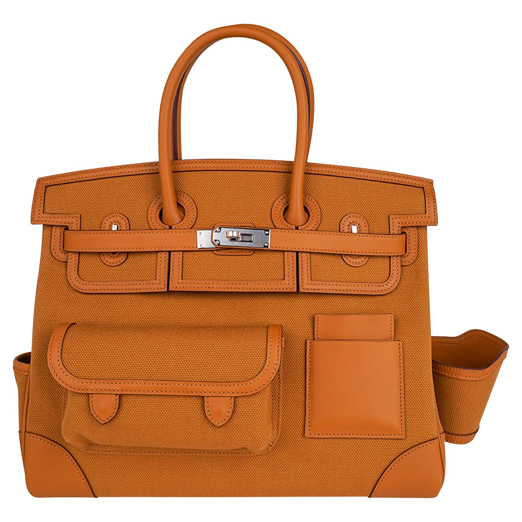 Hermes Birkin Cargo Toile Goeland Sesame 35 Bag Swift Leather Limited Edition