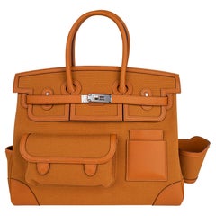 Hermes Birkin Cargo Toile Goeland Sesame 35 Bag Swift Leather Limited Edition 