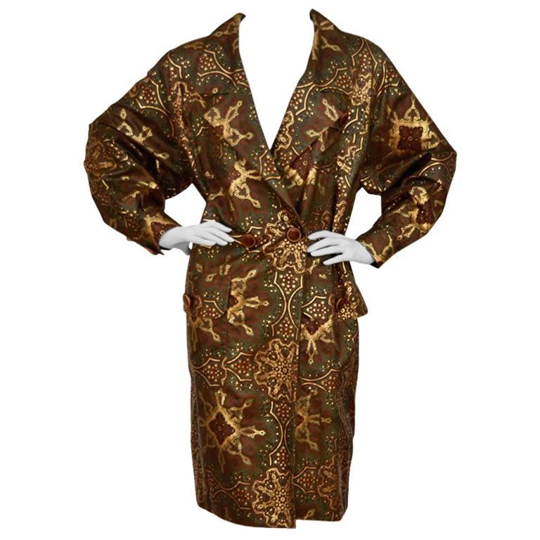 Yves Saint Laurent YSL Silk Trench Coat with Wood Buttons For Sale