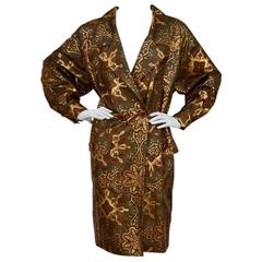 YSL YVES SAINT LAURENT Silk Trench Coat Wood Buttons Mint 10