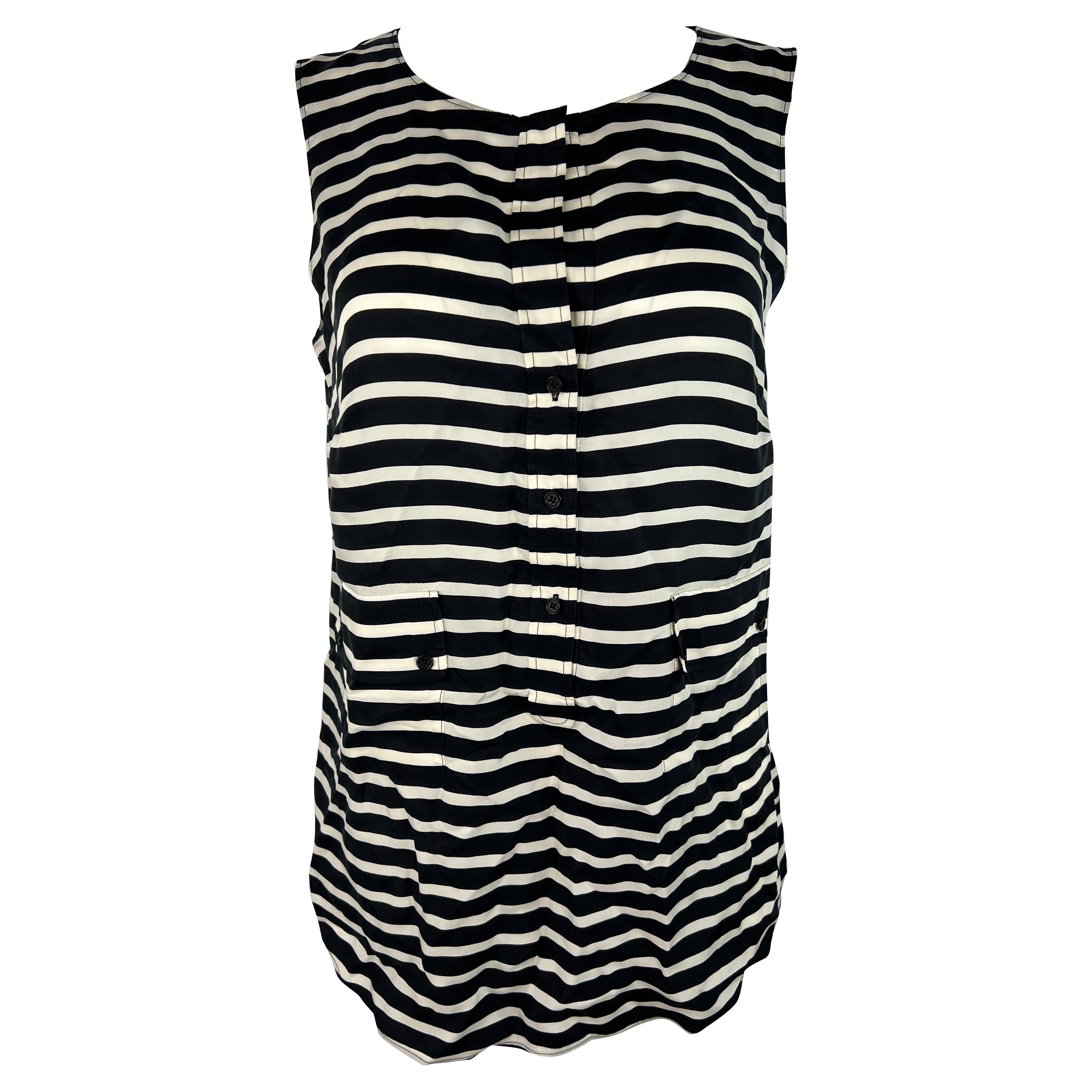 Aris Punto Navy and White Striped Top For Sale