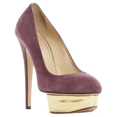 CHARLOTTE OLYMPIA Dolly purple suede leather gold platform pumps heels EU39 US9