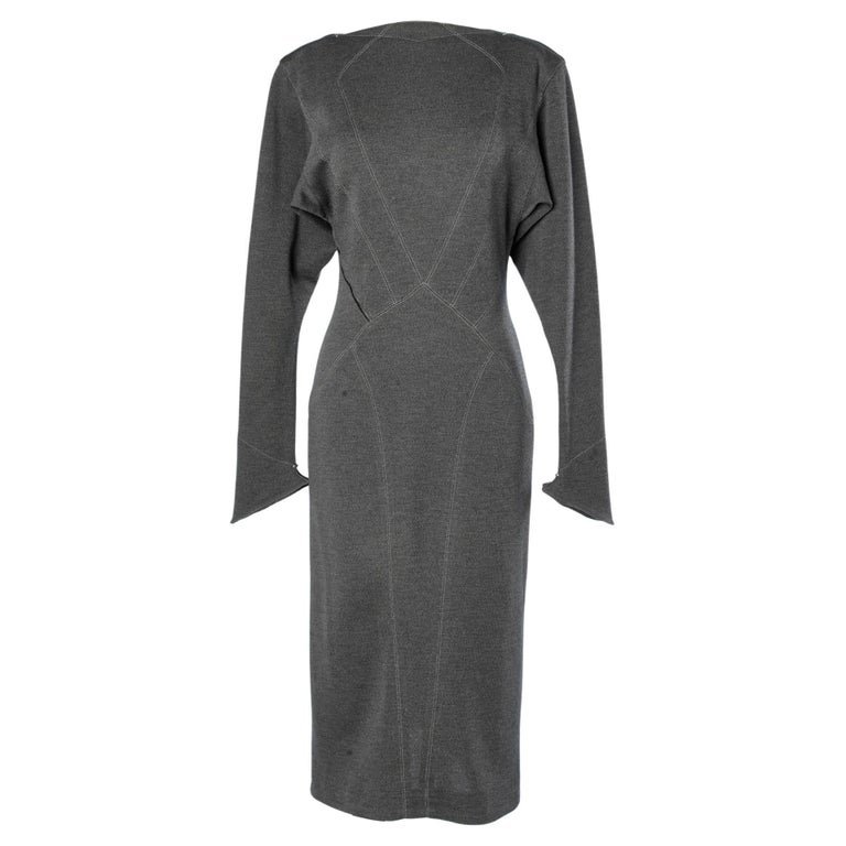 Grey wool jersey dress with zip opening AlaÏa For Sale at 1stDibs