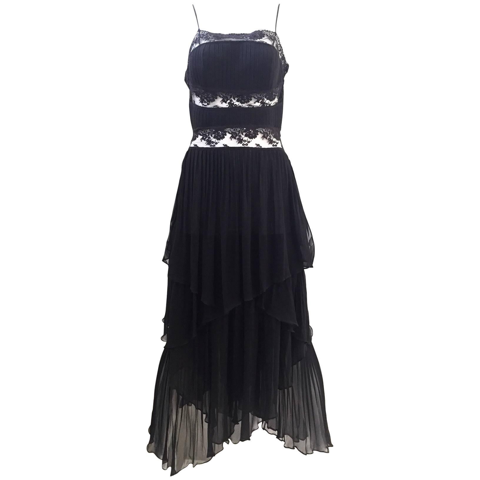 90S ALBERTA FERRETTI black silk and lace spaghetti strap dress