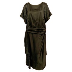1920’s Black Silk Satin Dress with Black, Blue and Charcoal Beadwork
