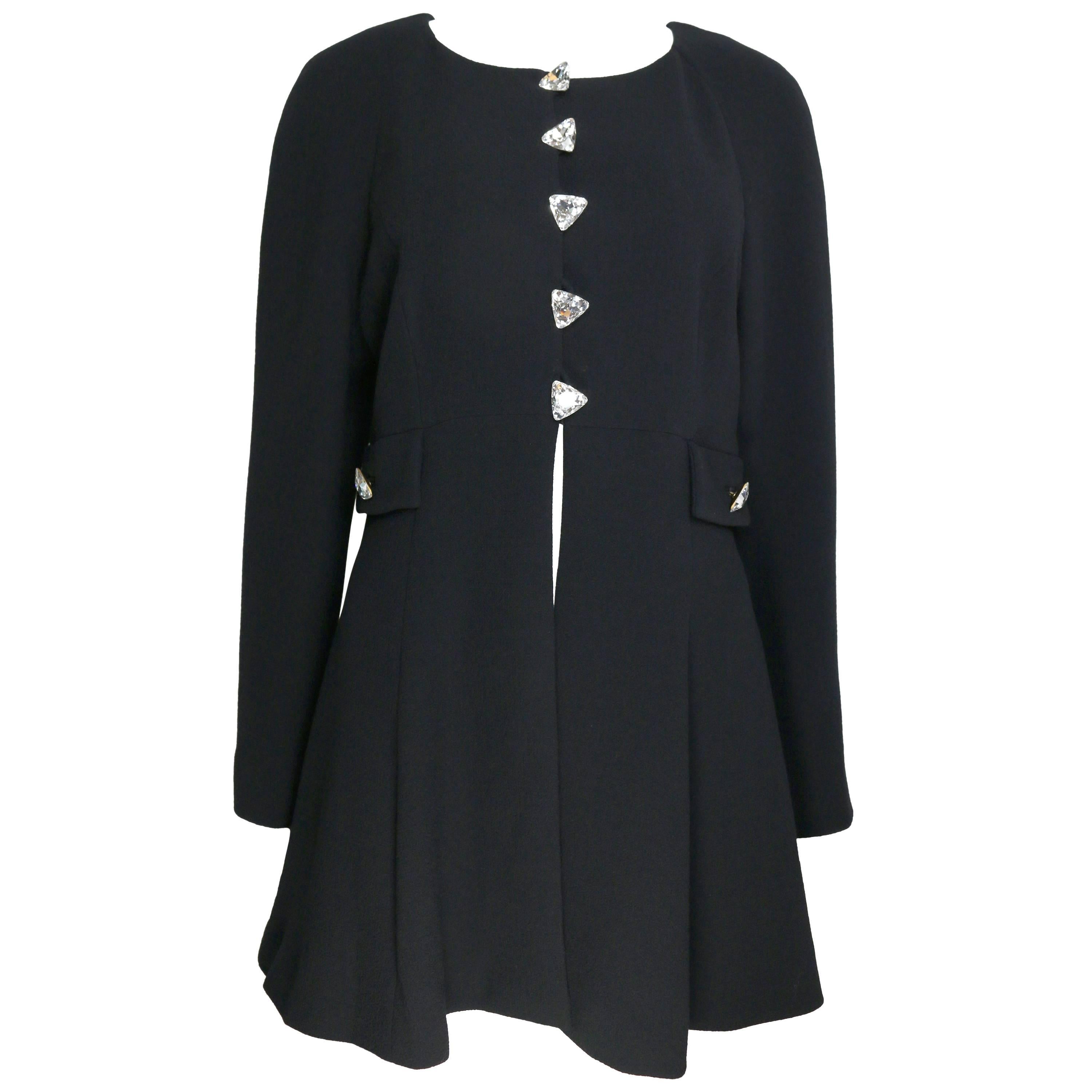 Rochas Black Boucle Wool Coat For Sale