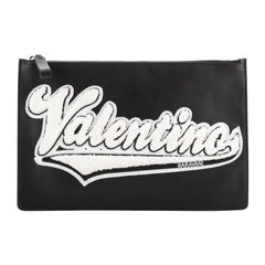 Valentino Varsity Zip Pouch Leather with Applique Large