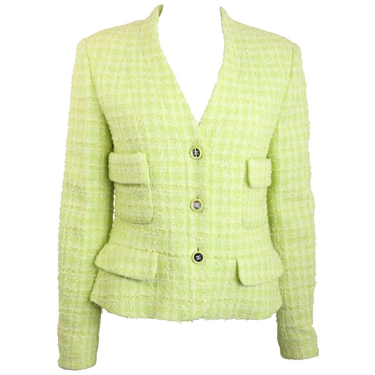 Chanel Green Cropped Tweed Jacket