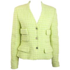 Chanel Grün Gekürzte Tweedjacke