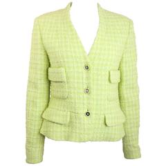 Vintage Chanel Green Cropped Tweed Jacket 