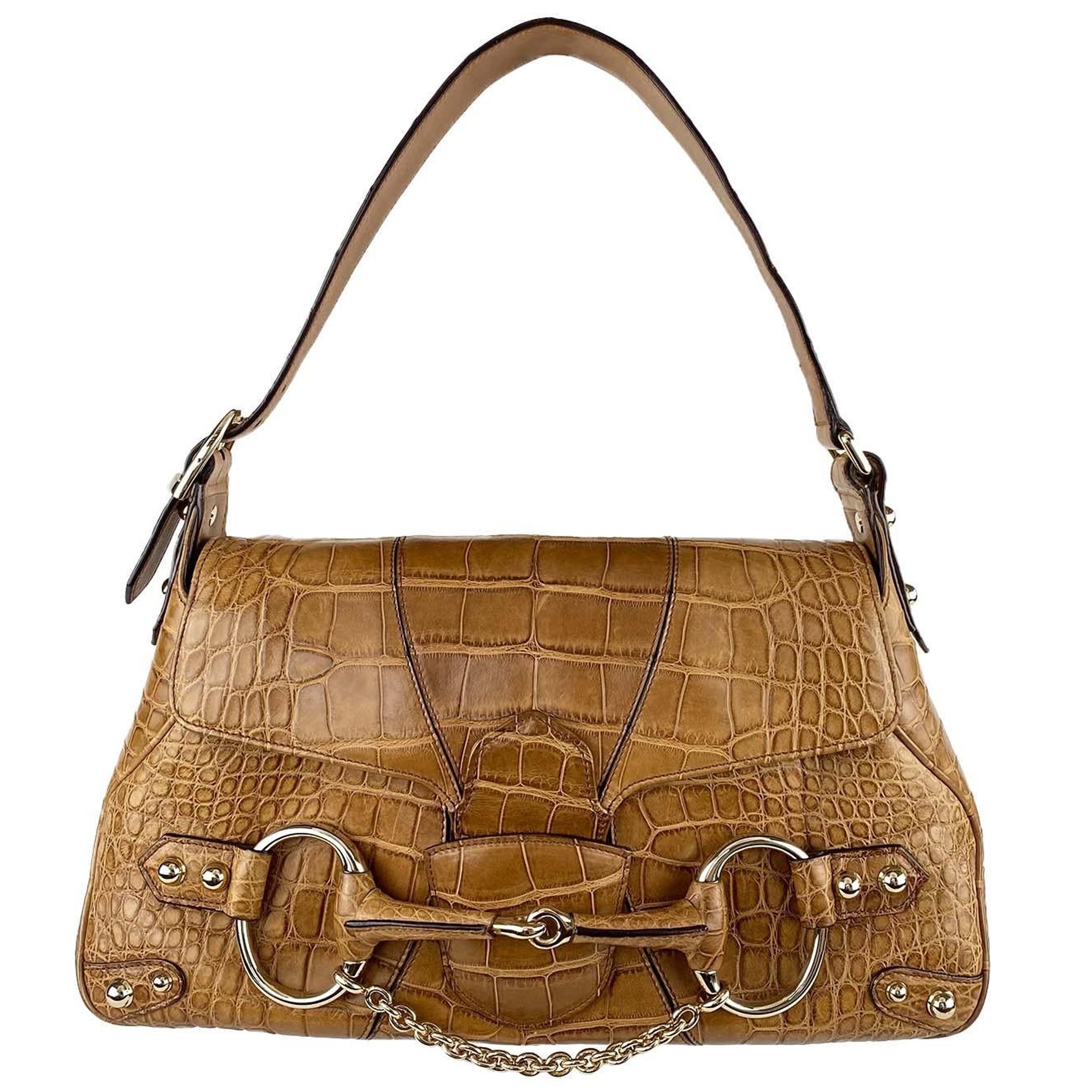 F/W 2003 Gucci by Tom Ford Alligator Horse Bit Shoulder Bag Saddle For Sale  at 1stDibs