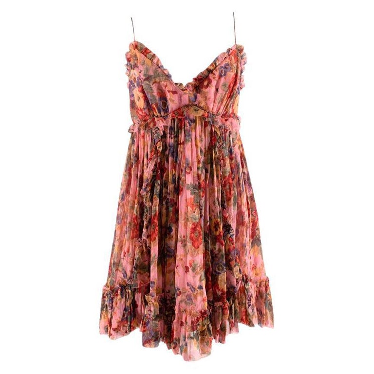 Zimmerman Lovelorn Floral-Print Sleeveless Babydoll Mini Dress For Sale