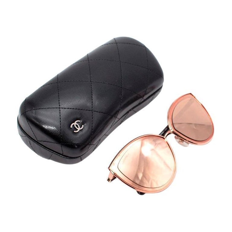 Chanel Rose Gold Cat-Eye Mirror Sunglasses