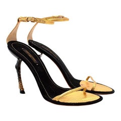 Louis Vuitton Metallic Gold Sandals with Horse Leg Stiletto Heel