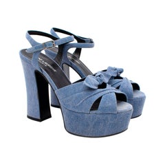 Saint Laurent Acid Wash Blue Denim Candy Platform Heeled Sandals