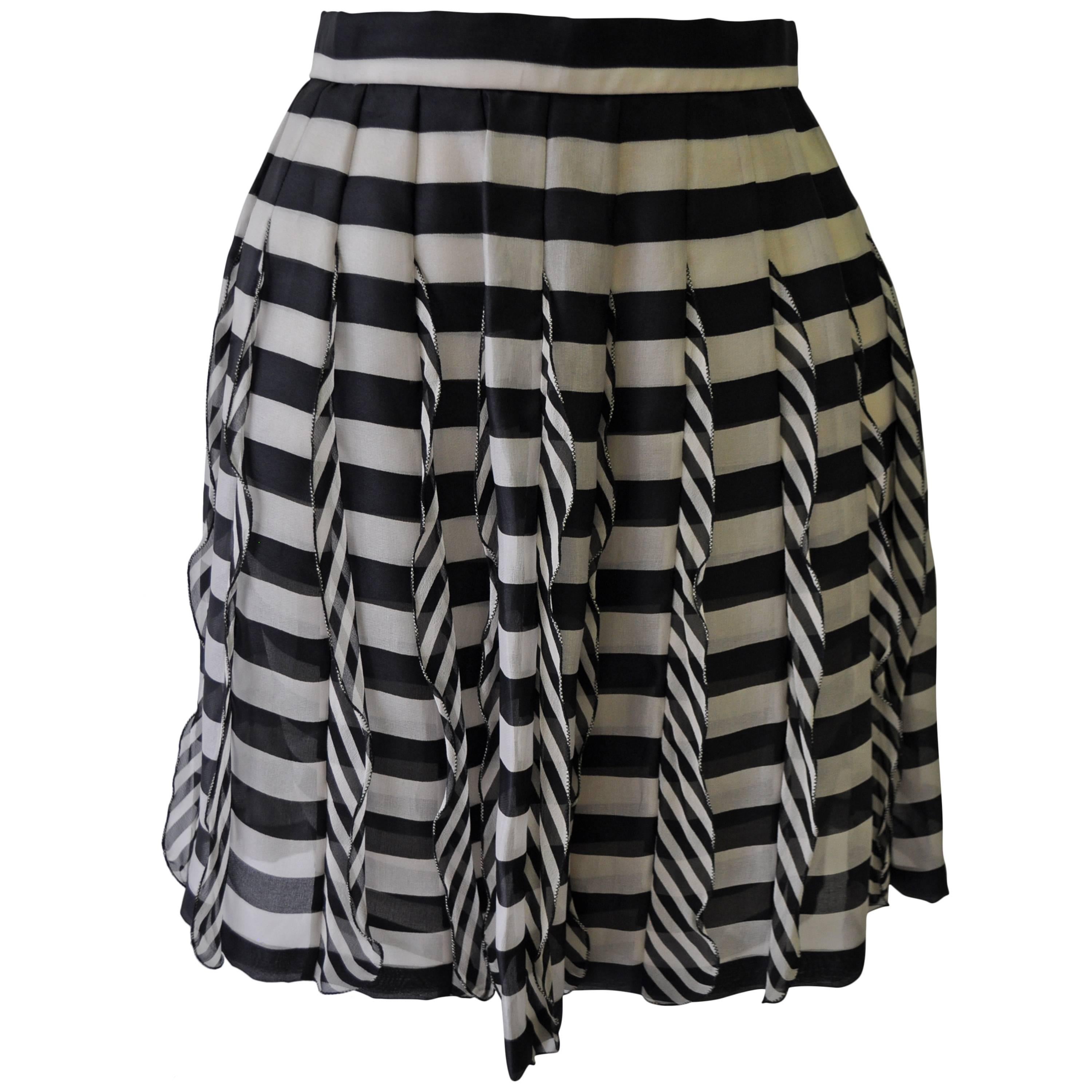 Very Rare Atelier Versace Nautical Vertical Silk Frill Horizontal Stripe Skirt For Sale