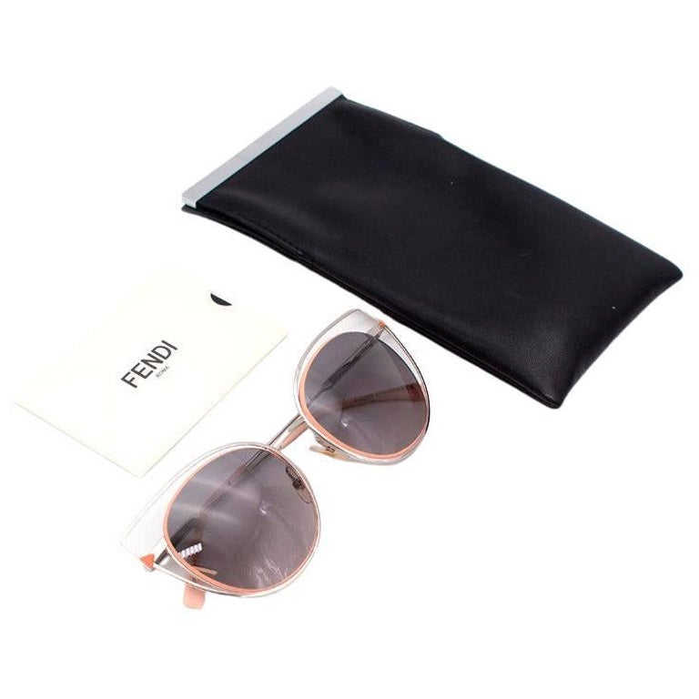 Fendi Silver-Tone Metal and Light Coral Cat Eye Sale 1stDibs | fendi cut out sunglasses