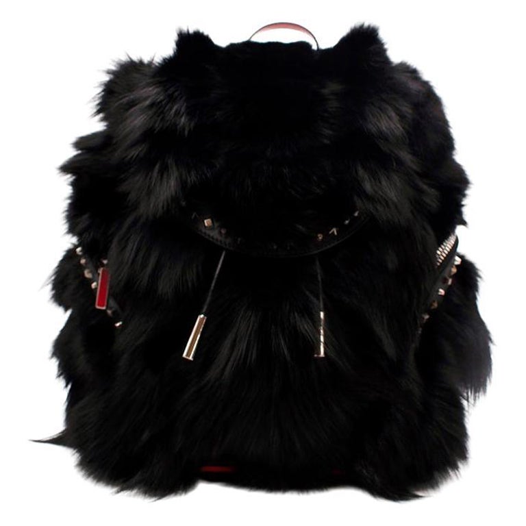 Christian Louboutin Black ExploraFunk Fox Fur Backpack For Sale