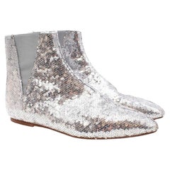 Loewe Metallic Silver Sequined Flat Ankle Boots