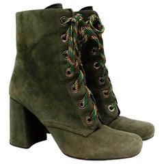Prada Military Green Suede Lace-Up Ankle Boots