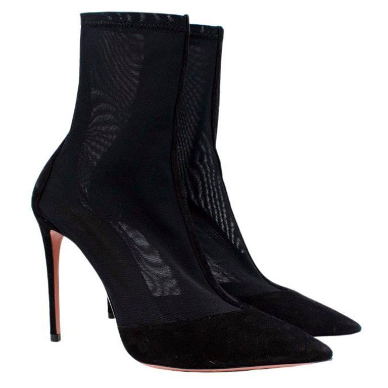 Aquazzura Black Mesh And Suede Sock Ankle Heeled Boots For Sale At 1stdibs