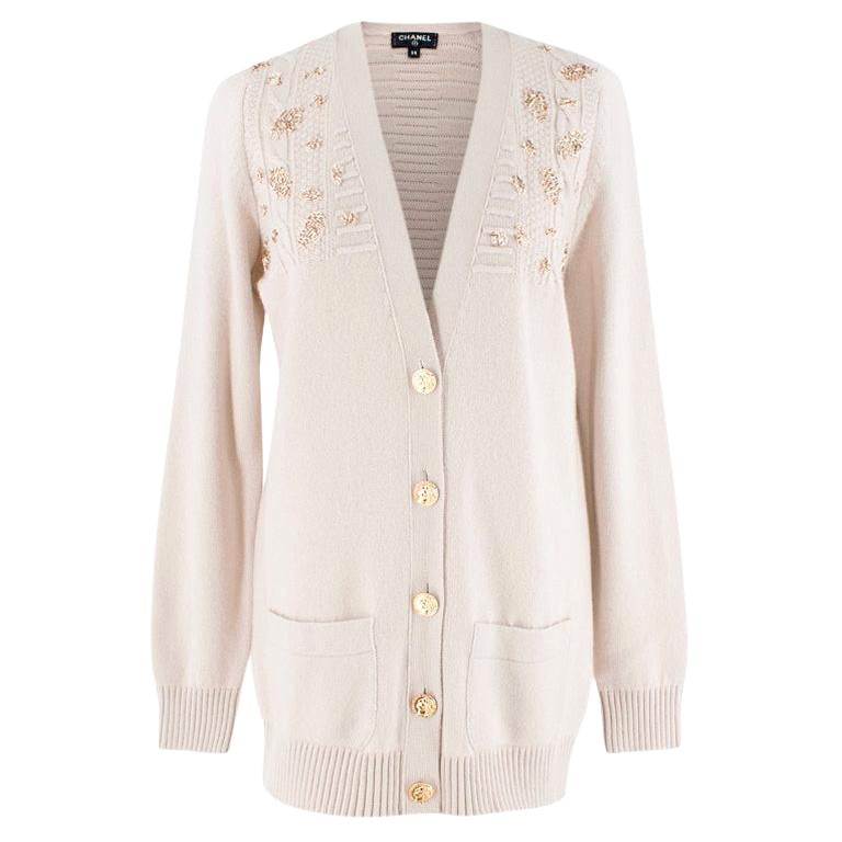 Chanel Paris/Rome Cashmere Embellished Cable Knit Cardigan For Sale