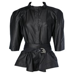 Black cotton shirt with snap and double belt Thierry Mugler 