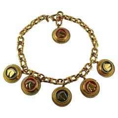 Escada Vintage Gold Toned Horse Head Medal Charm Necklace