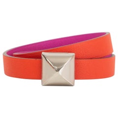 HERMES pink Capucine/Magnolia MEDOR INFINI DOUBLE TOUR Bracelet T1 Palladium