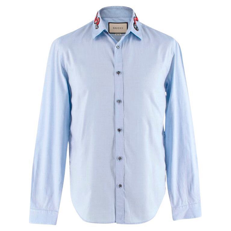 Gucci Baby Blue Cotton Poplin Snake Embroidered Collar Shirt For Sale at  1stDibs