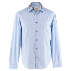 Gucci - Chemise à col brodé de serpents en popeline de coton bleu pâle