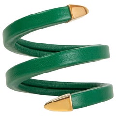 BOTTEGA VENETA Racing green leather 20212 SPIRAL Cuff Bracelet