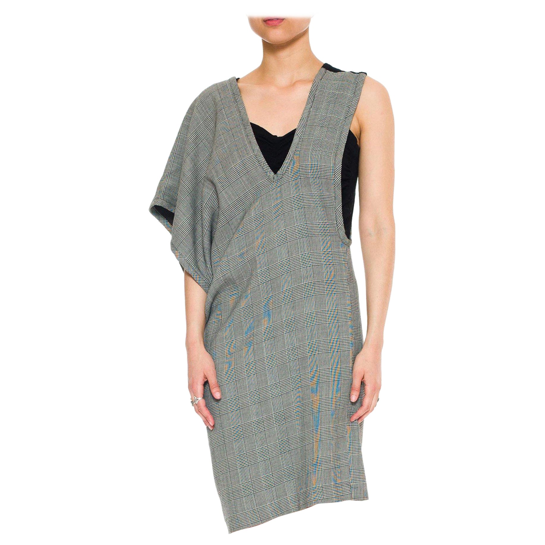 1990S COMME DES GARCONS Black & White Wool Glenplaid Pinafore Style Dress With  For Sale