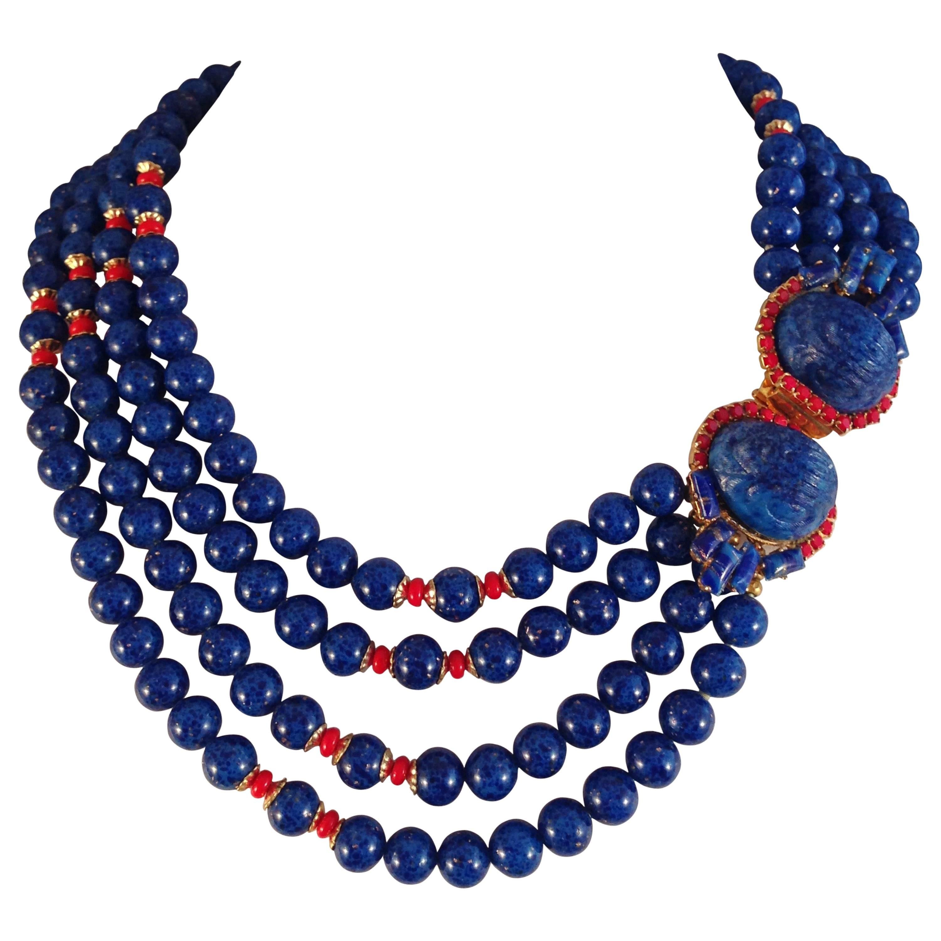 Willian De Lillo Necklace 1971 Blue and Red Beads