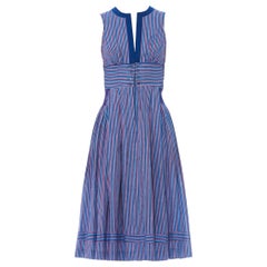 1950S Blue Striped Cotton Fit & Flare Rockabilly Dress