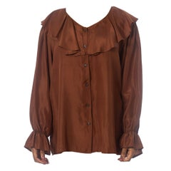 1980S Brown Silk Oversized Poet's  Blouse