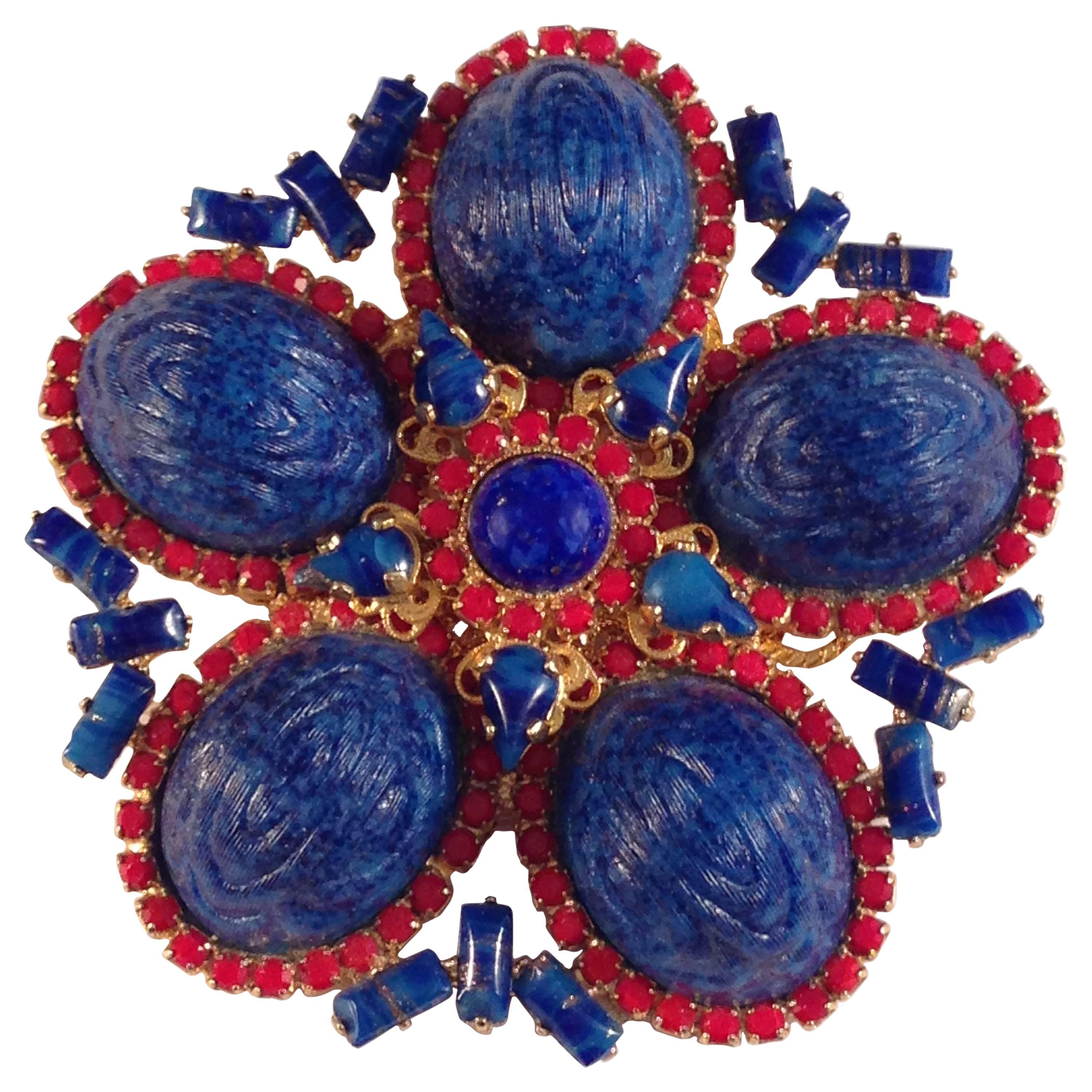 William De Lillo 1971 Blue and Red Brooch For Sale